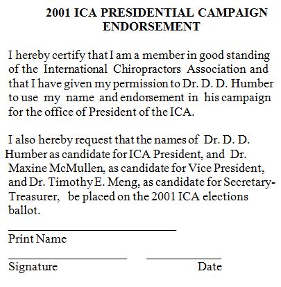 2001 ICA Presidential Campaign Endorsement