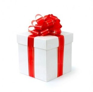 Christmas gift - white box with red ribbons and bow