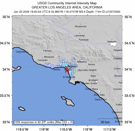 Earthquake hits Marina del Rey California January 23, 2009