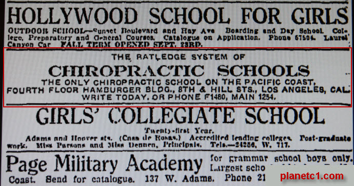 Ratledge Chiropractic Schools 1912