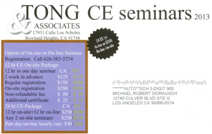 Tong CE Chiropractor Seminars 2013