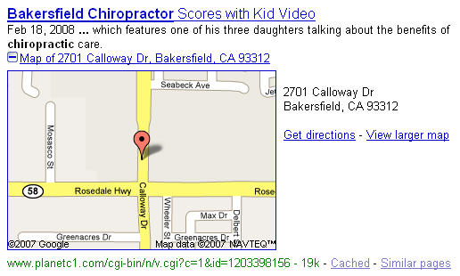 displaying map for Bakersfield chiropractor