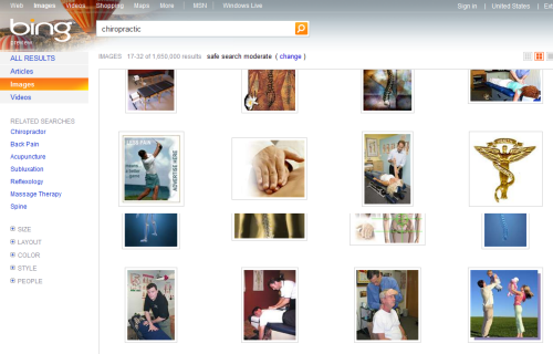 Bing Chiropractic Image Search - Screen Grab