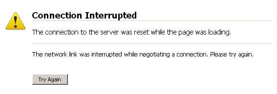 connection interrupted - server fail while trying to visit website