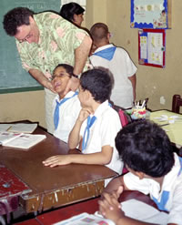 Dr. Jeff Ptak adjusting in a school in Cuba
